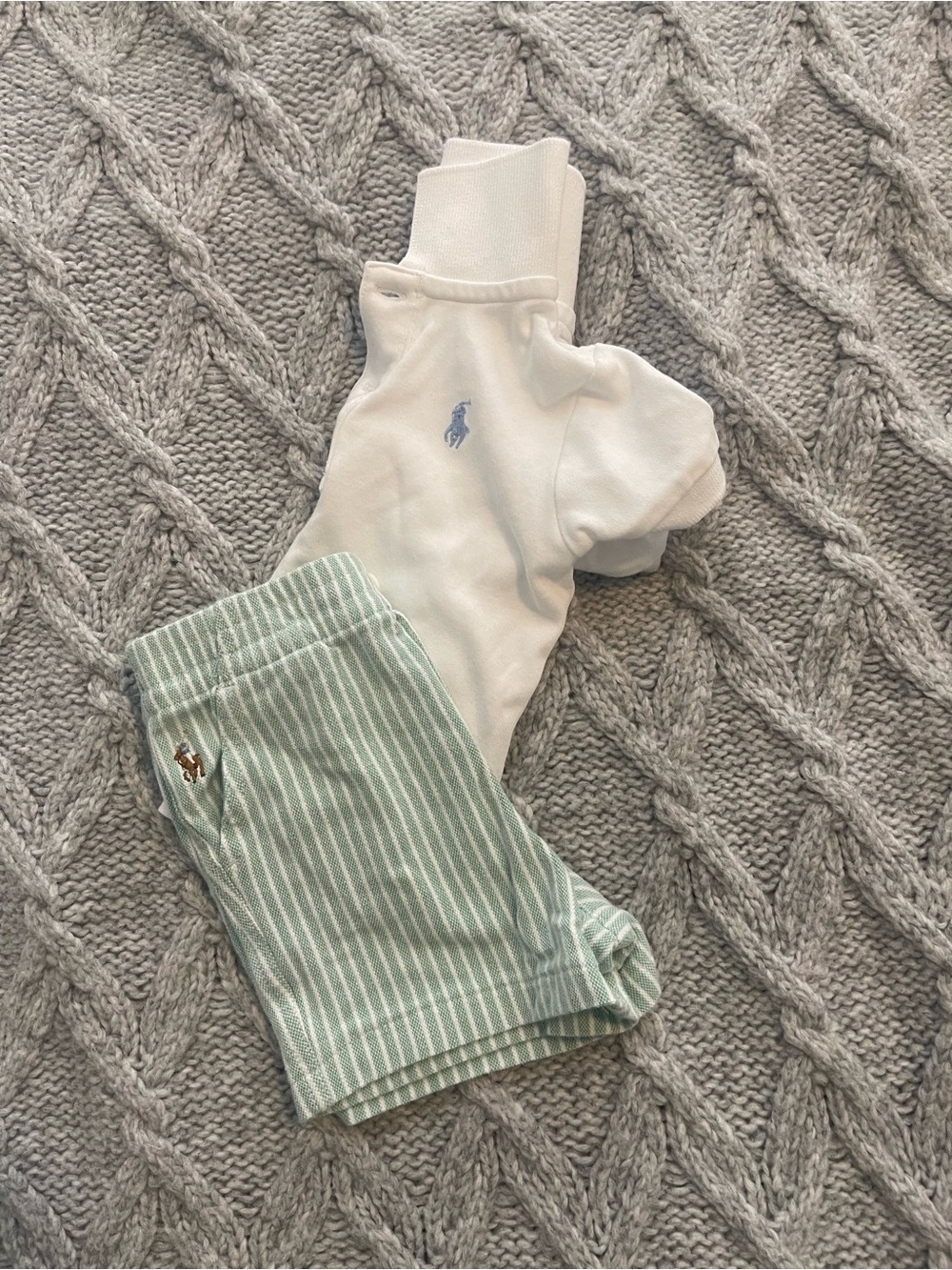 Ralph Lauren White Polo with Light Blue Striped Shorts - Kids